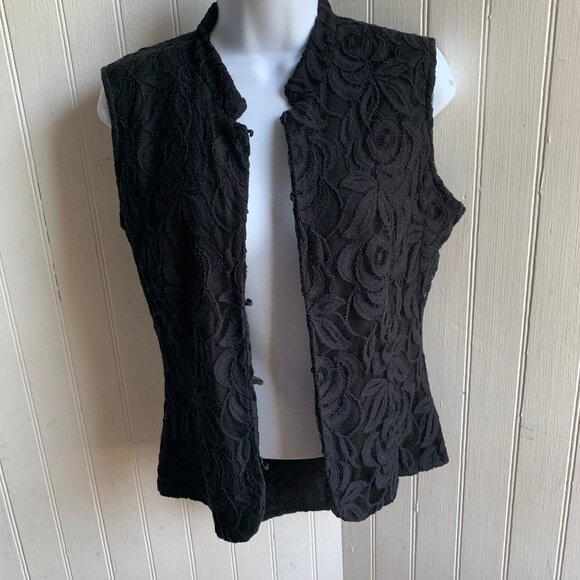 INC International Concepts Y2K Black All over Lace Vest Hook + Eye Close Fairy - Picture 1 of 7